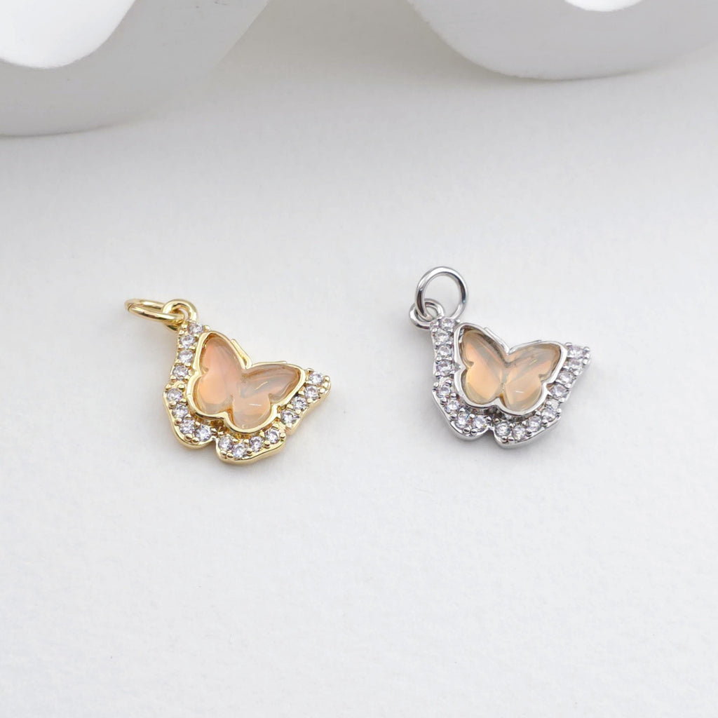 Crystal Butterfly Charms, CZ Pave Charm, 18K Gold/Silver Plated Butterfly Pendant, Jewelry Findings S1297
