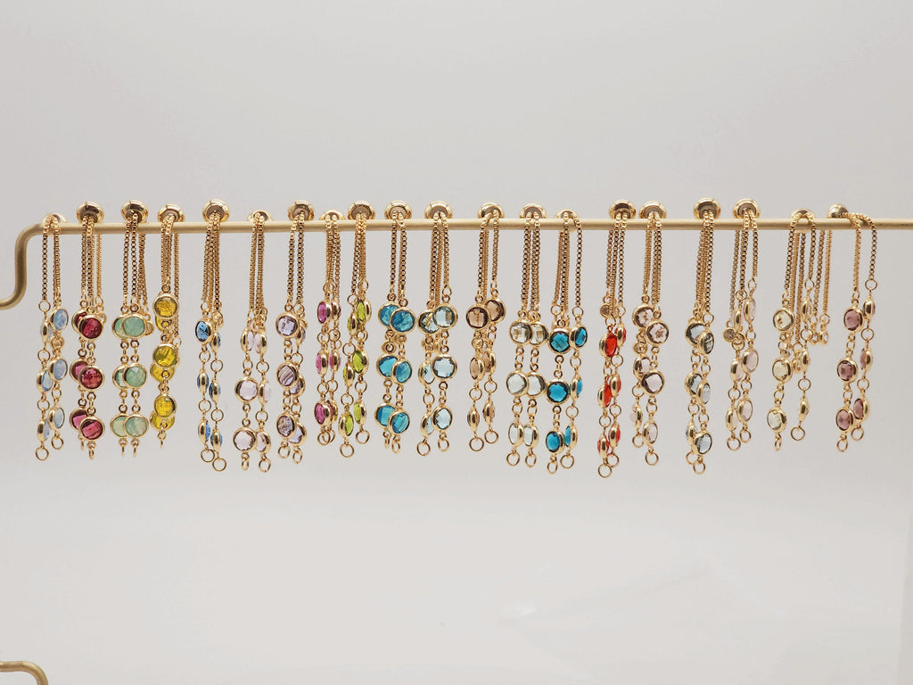 Adjustable Bracelet Making Chain, 20 Colors, 18K Gold Plated, CZ Pave Half Finished Slide Box Chain with Rubber Stopper Beads S20346