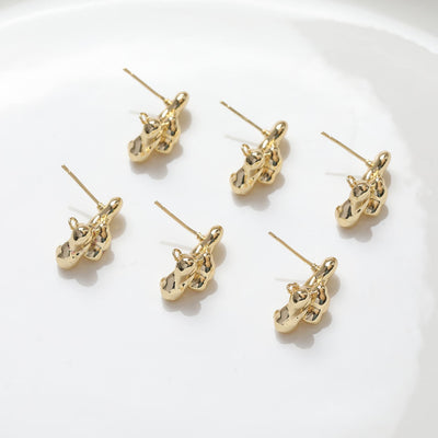 Irregular Lava Ear Post With Loop, S925 Silver Ear Pin Nickel Free Earrings, 14K Gold/Silver Plated, Hypoallergenic Earring Findings GZ110