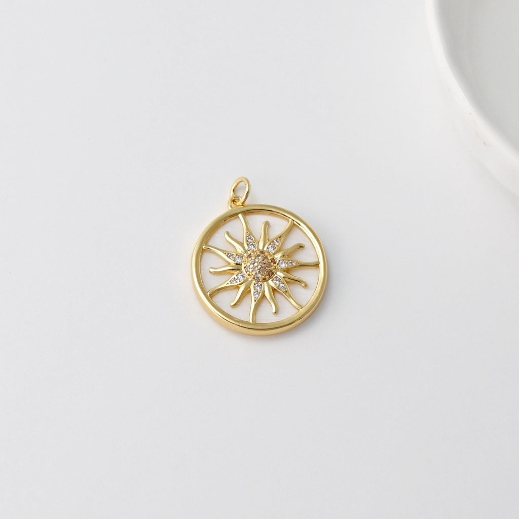MOP Charm, Sun, Moon Pendant, Mother of Pearl Charm, Bracelet Necklace Making, 18K Gold Plated Jewelry Findings S20664