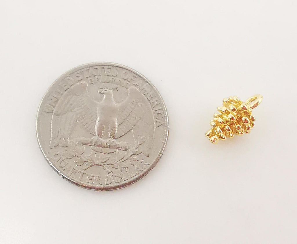 3D Pinecone Pendant, 18K Gold Plated Pine Cone Charms, 13x7.5mm, Necklace Making Charms, Earring Findings S1054