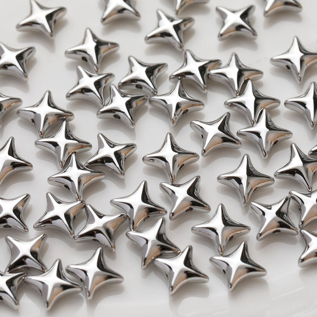 Star Spacer Beads, 14K Gold Plated, Silver, Dainty Earring Making Beads, Jewelry Finding GZ402-SC001