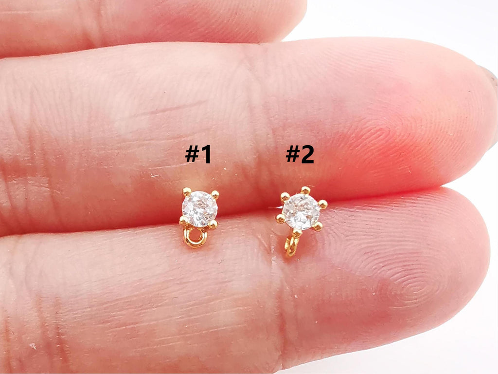 10PCS Tiny Ear Post with Loops, Nickel Free, Micro CZ Pave, 4mm, 18K Gold Plated Stud Earring Finding S268