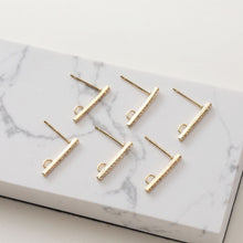 Load image into Gallery viewer, 5 Pairs- Rectangle Ear Post with Loops, Nickel Free, Micro CZ Pave, 18K Gold Plated Stud Earring Finding BB004