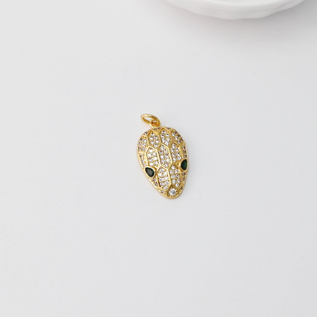 Snake Head Charm, Elephant Pendant, 18K Gold Plated Snake Pendant for Necklace Making, Micro CZ Pave Charm, Jewelry Finding