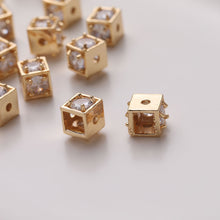 Load image into Gallery viewer, Square Cube Beads, 18K Gold Plated Beads, CZ Pave Bracelet Beads, Square Spacer Beads, Jewelry Finding JG025