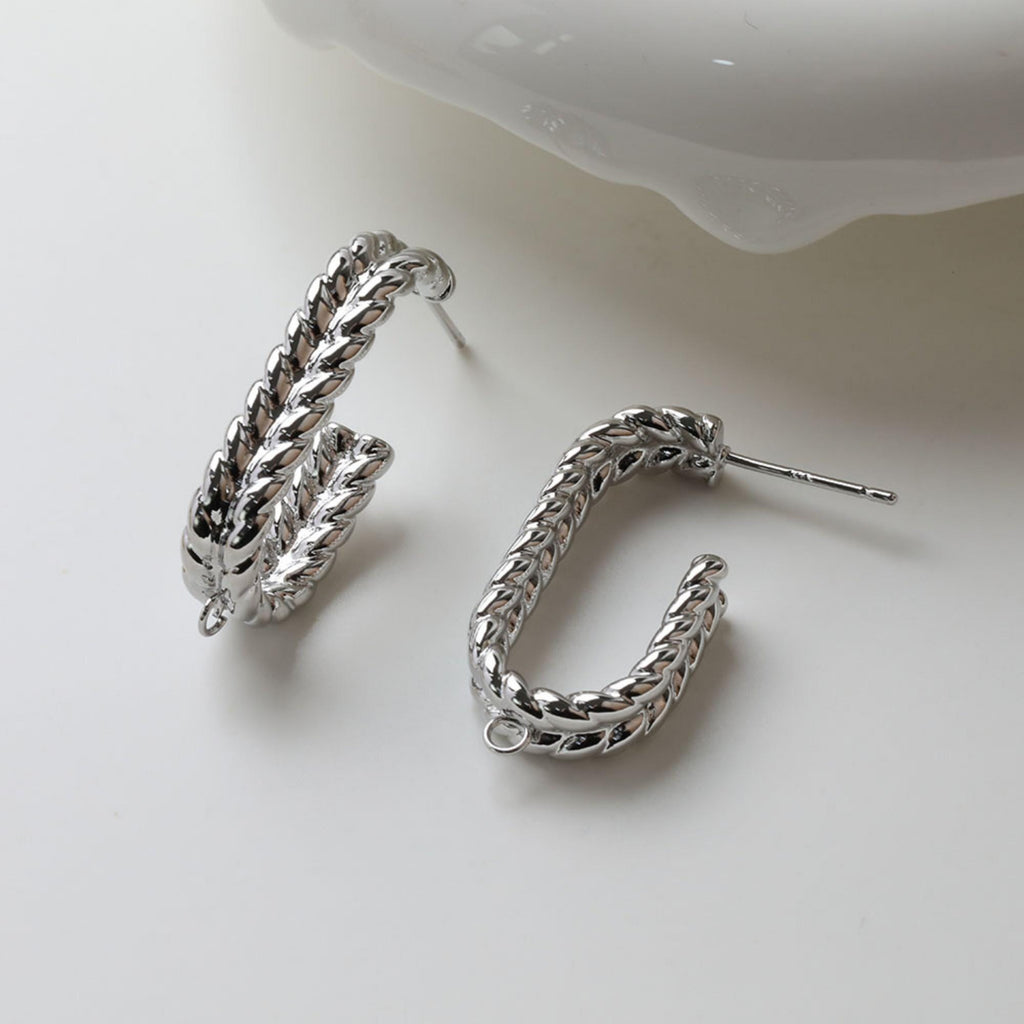 C Shape Earrings Post With Loop, 14K Gold/Silver Plated, S925 Silver Ear Pin Nickel Free Earrings, Wheat Earrings, Earring Findings GZ717