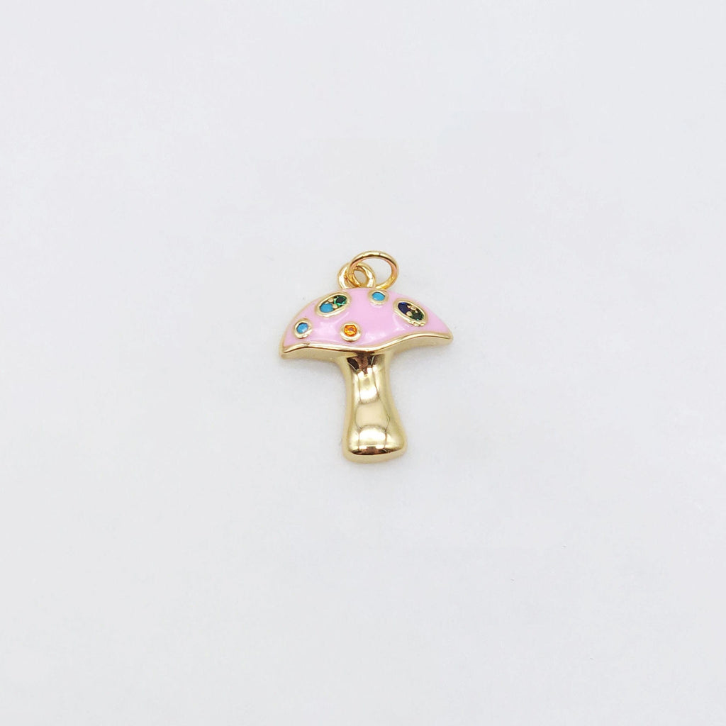 Enamel Mushroom Charm, Poisonous Mushroom, 18K Gold Plated Pendant, Necklace Making Charm, Jewelry Findings S20491