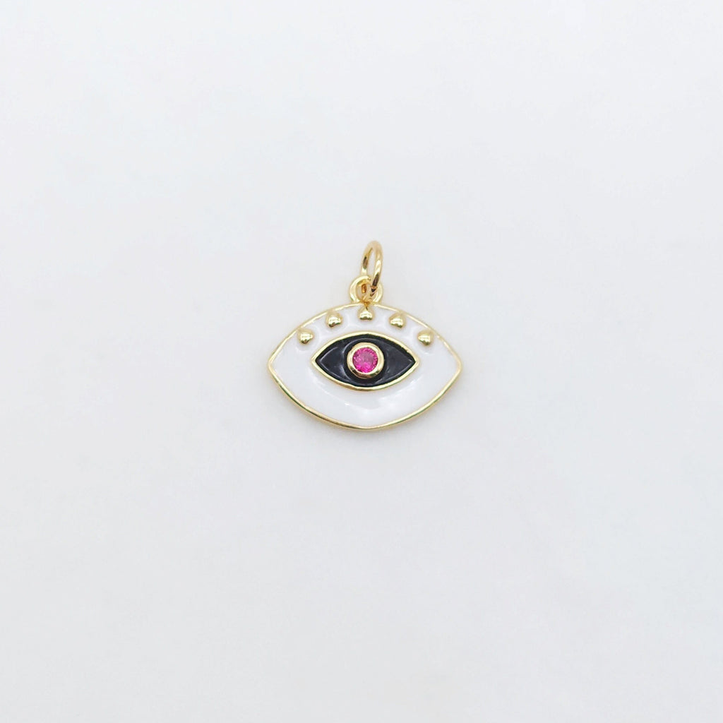 Enamel Evil Eye Charm, 18K Gold Plated Eye Pendant, 16mm, Necklace Making Charm, Jewelry Findings S20510