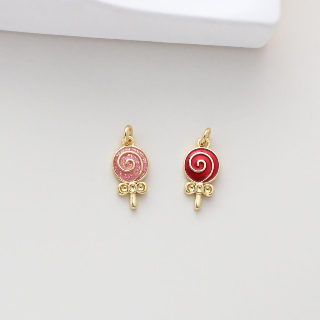 Enamel Lollipop Pendant, Lollipop Charms, 18K Gold Plated, Pink Lollipop, Enamel Pendant, Earring Making Charm, Jewelry Findings S1314
