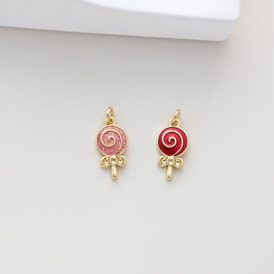 Enamel Lollipop Pendant, Lollipop Charms, 18K Gold Plated, Pink Lollipop, Enamel Pendant, Earring Making Charm, Jewelry Findings S1314