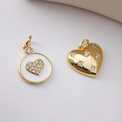 Round Heart CZ Charm, 18K Gold Plated Enamel Heart Pendant, Necklace Making Charm, Jewelry Findings S1211