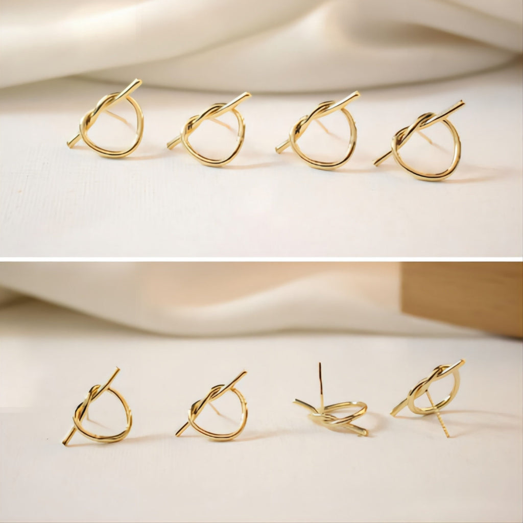 قرط ذهبي بعقدة مع حلقة، دبوس أذن من الفضة الاسترلينية 925، أقراط خالية من النيكل، حلقة أذن من عيار 18 قيراطًا، نتائج قرط ربط العقدة GE071