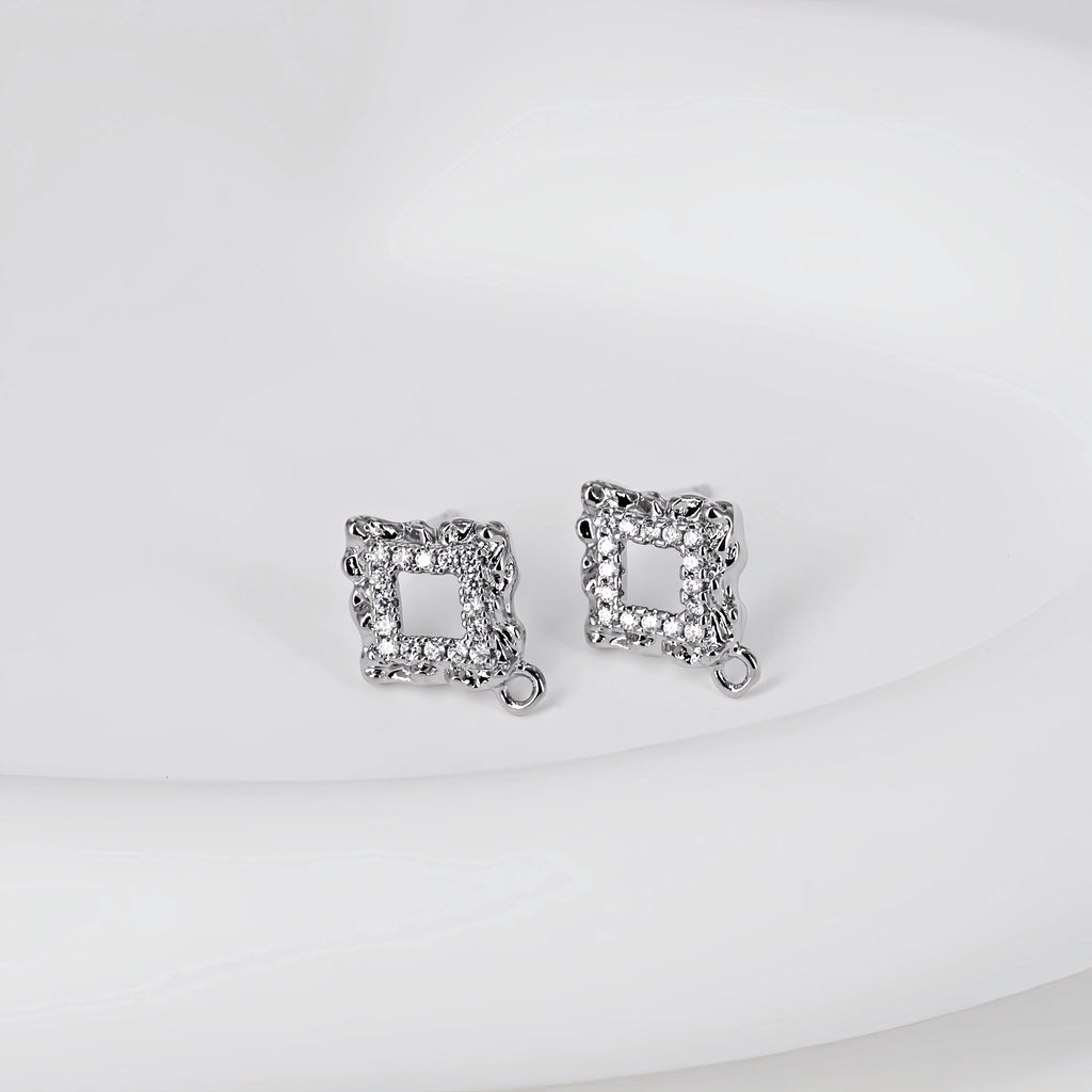 Diamond shaped Post with Loop, Pave CZ, 18K Gold, S925 Silver Pin Nickel Free Earrings, Hypoallergenic Earring Findings D0423
