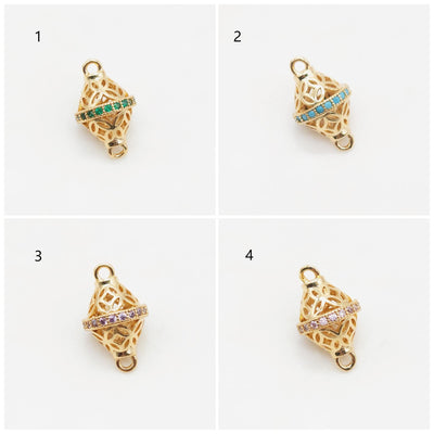Hollow Connectors Pave CZ, Vintage Pendant, 18K Gold Plated, 8 Colors You Choose, Bracelet/Necklace Making Charms S20354