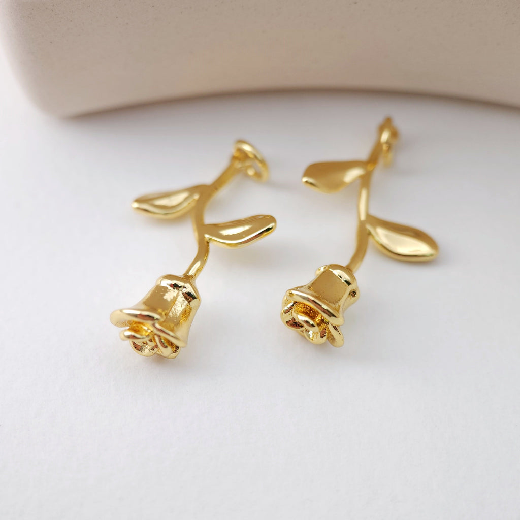 Gold Rose Flower Charm with loops, Flower Charm Pendant for Bracelet Necklace Earring, Jewelry Findings S1212