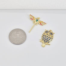 Load image into Gallery viewer, Owl Charms, Dragonflies Pendant, 18K Gold Plated Cubic Micro Pave Charms, The Owl Pendant, Necklace charms, Jewelry Findings S20770