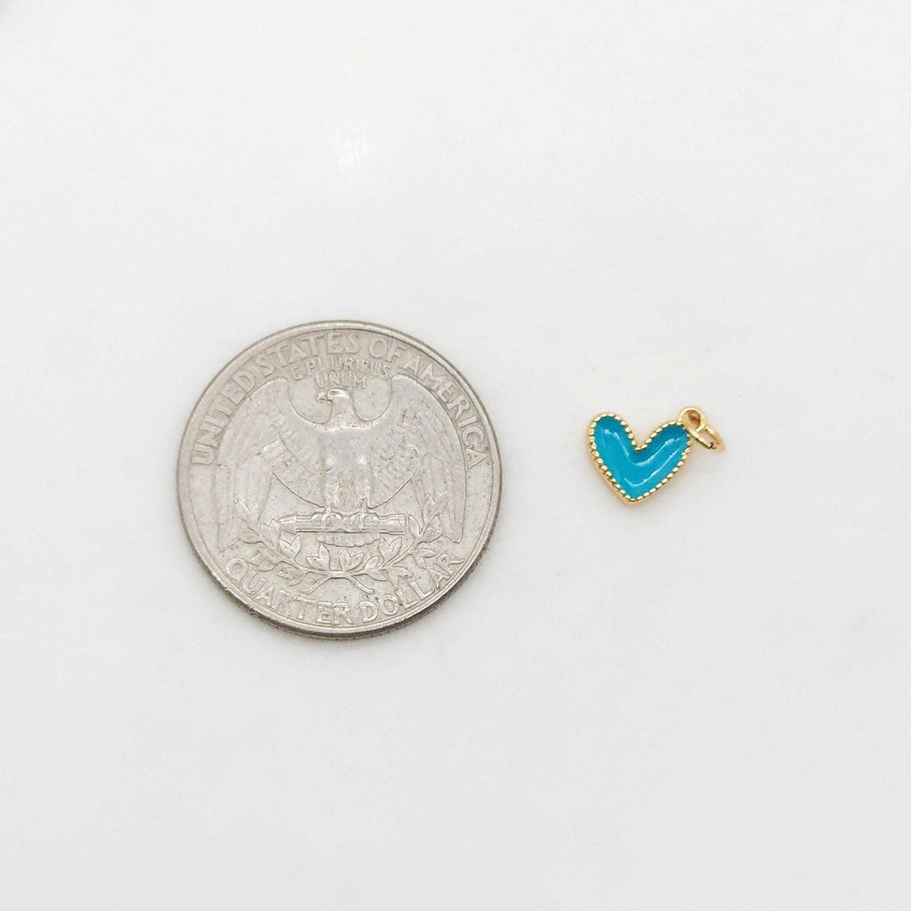 Multicolor Enamel Tiny Heart Charm, 18K Gold Plated Heart Pendant, 9mm, Necklace Bracelet Making Pendant S20389