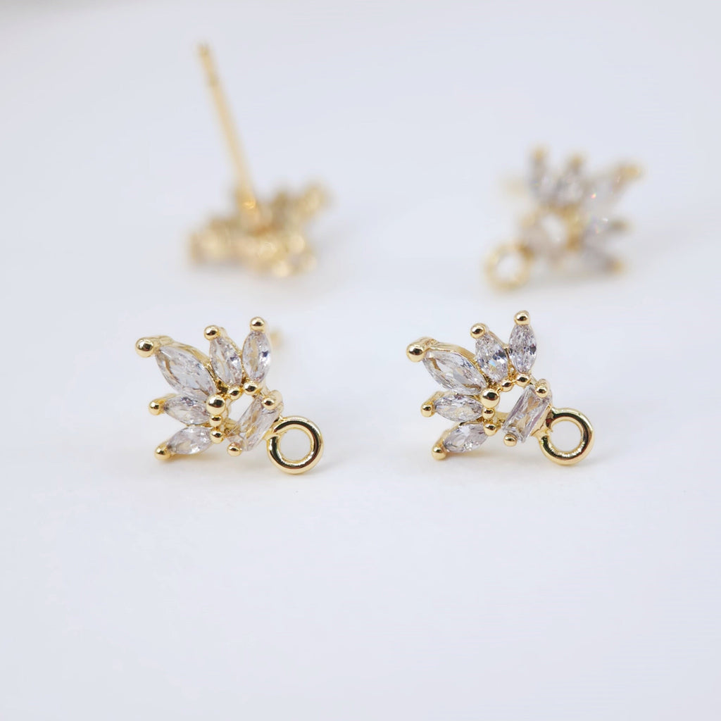 أقراط على شكل ورقة من الزركونيا المكعبة، مطلية بالذهب مع حلقة، مضادة للحساسية، أدوات يدوية الصنع، لوازم صنع الأقراط بنفسك D0025