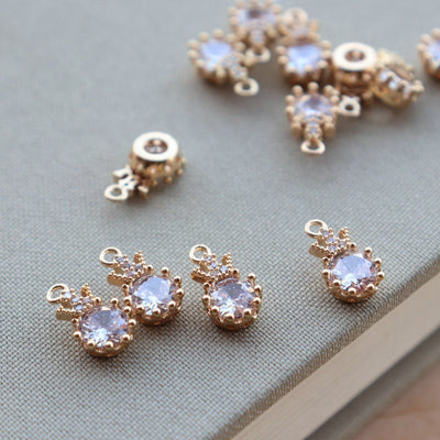 10pcs CZ Pave Crown-shaped Charm, Cubic Zircon Crystal Pendant, Bracelet Necklace Pendant, 14K Real Gold Plated, Jewelry Findings JY066-F155
