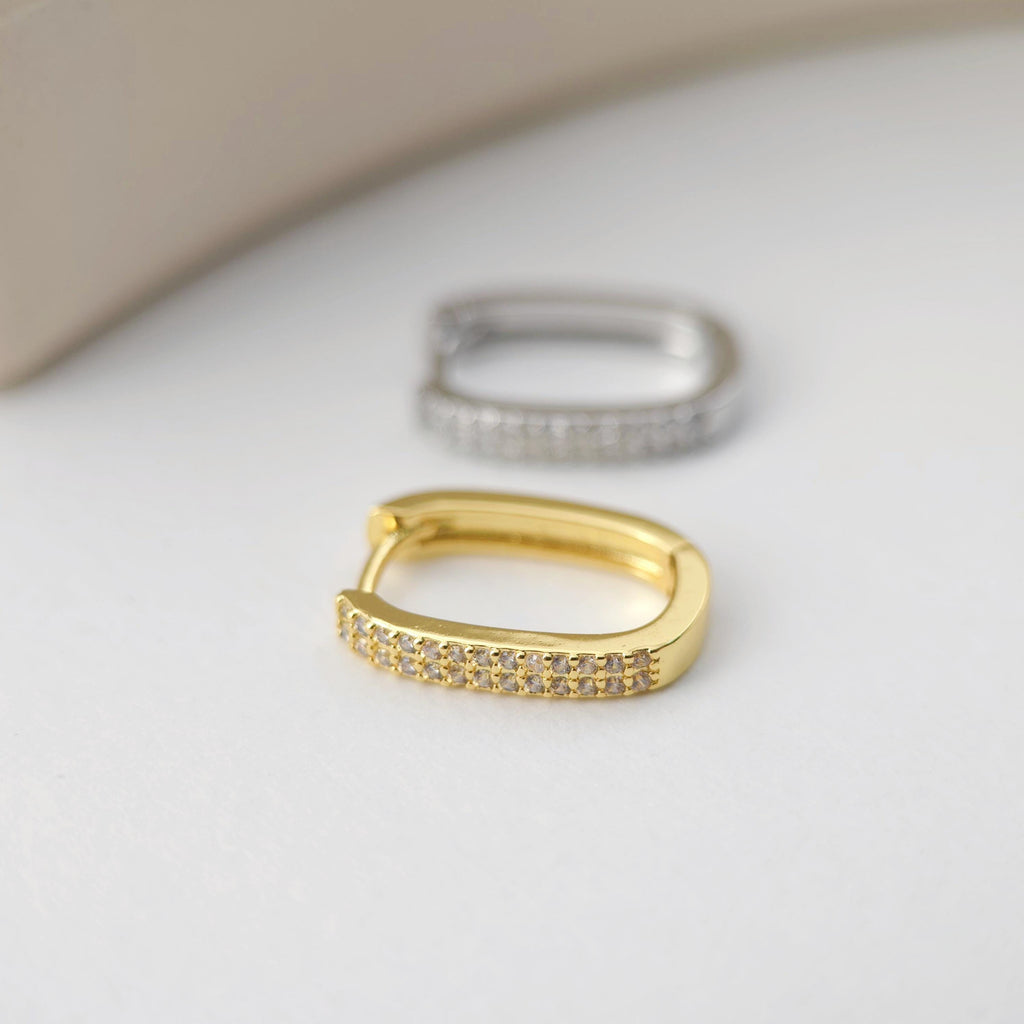 18K Gold Plated Oval Hoop Earring, CZ Pave, Huggie Hoops Earring Parts, Oval Hoop earring  for Jewelry Making S1237