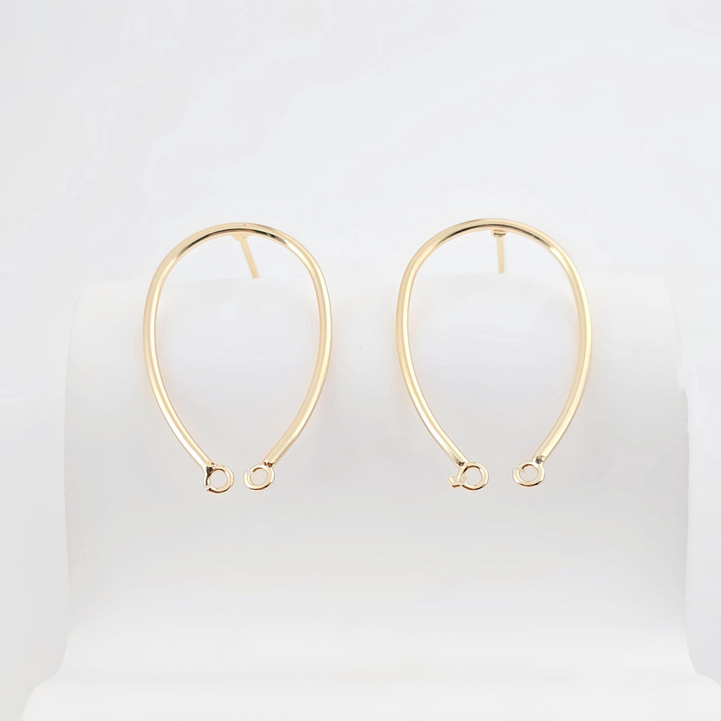 14K Gold U Shape Earring Post With 2 Loops, Arch Ear Studs, Nickel Free Earrings, Hypoallergenic Earring Findings ZX302