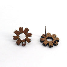 Load image into Gallery viewer, 10PCS Wooden Flower Studs Collection, Geometric Wooden Earring Findings, Nickel Free, Earring Finding MY019-JT001