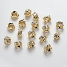 Load image into Gallery viewer, Feather shaped spacer beads, 14K gold plated, feather hole beads, necklace and earring making beads, jewelry findings SC005