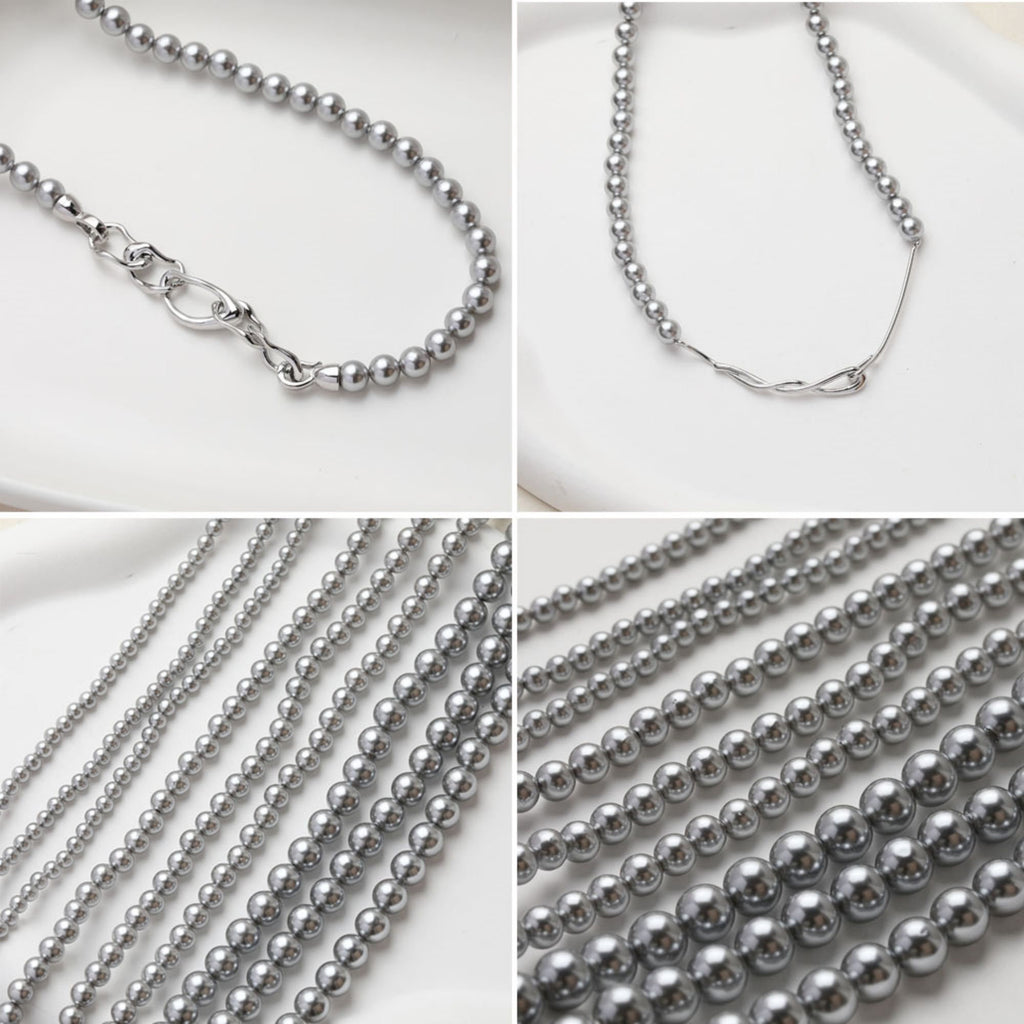 حبات لؤلؤ صدفية مستديرة رمادية فاتحة، 4 مم، 6 مم، 8 مم، حبات ناعمة لصنع المجوهرات، العثور على الخرز بنفسك GE129