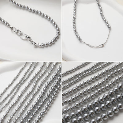 حبات لؤلؤ صدفية مستديرة رمادية فاتحة، 4 مم، 6 مم، 8 مم، حبات ناعمة لصنع المجوهرات، العثور على الخرز بنفسك GE129