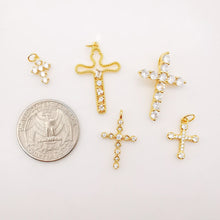 Load image into Gallery viewer, Cross Charms, CZ Pave Cross Pendant, Multiple Cross Styles, 18K Gold Plated Brass, Necklace Making Charms, Jewelry Findings S949