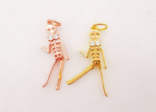 Load image into Gallery viewer, 2PCS 18K Real Gold Dancing skeleton Male, bracelet necklace charms, Micro pave pendants, 24mm Jewelry Findings S651
