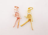 2PCS 18K Real Gold Dancing skeleton Male, bracelet necklace charms, Micro pave pendants, 24mm Jewelry Findings S651