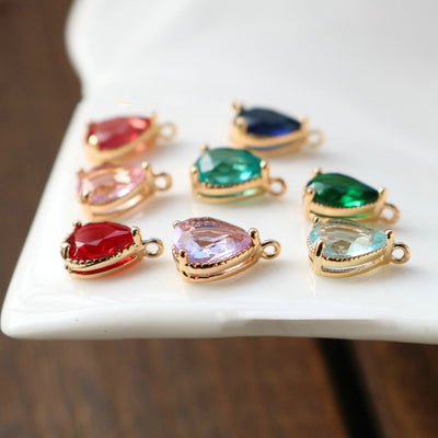 10pcs- Crystal Tiny Teardrop Charms, 14K Gold/Silver Plated Teardrop Pendant, 6x8mm, Jewelry Findings HL100-F053