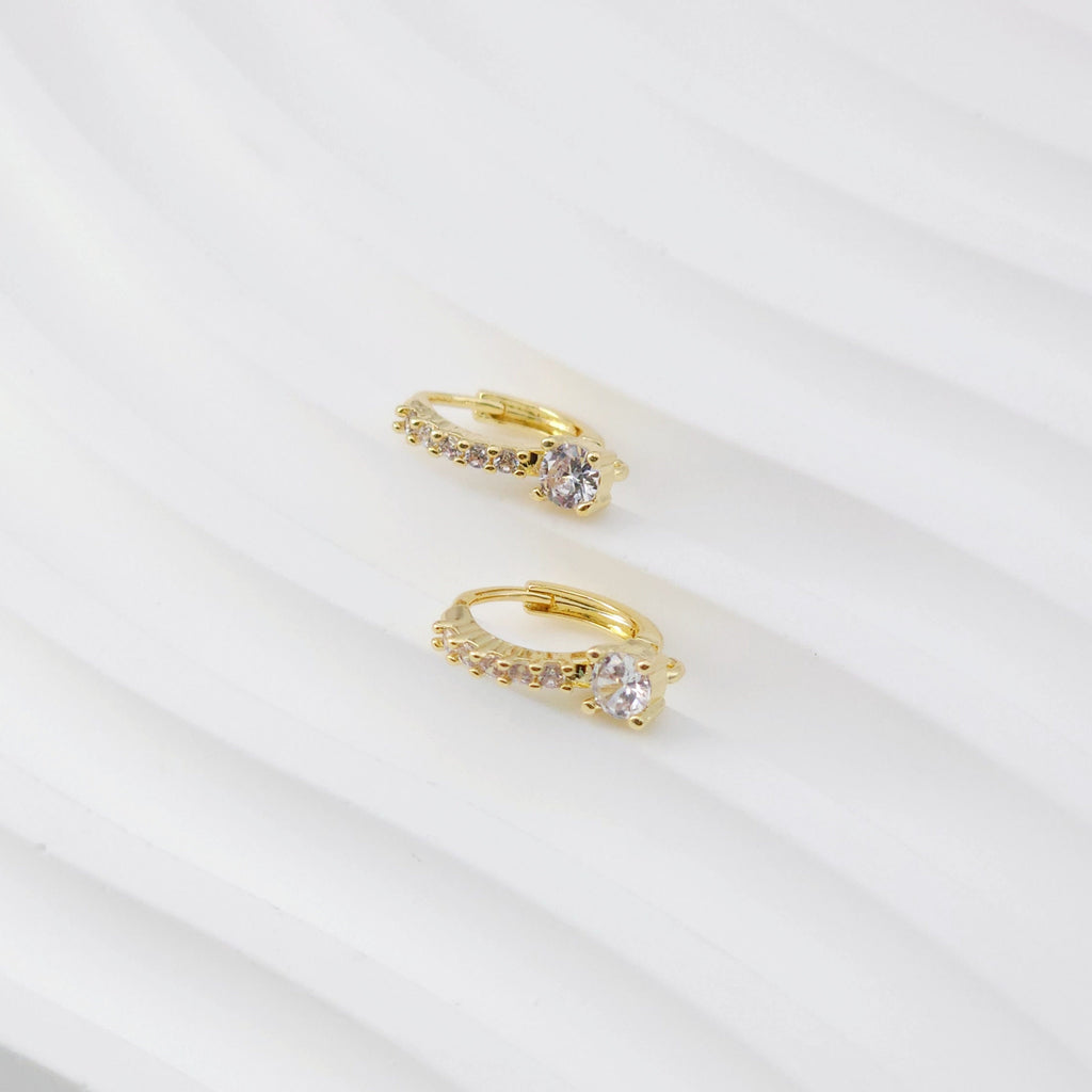 CZ Pave Earring Hoop, Gold Plated Versatile Huggie Hoop Earring with Loop, Huggie Hoop DIY Earring  Findings,Handmade Earring Supplies D0096