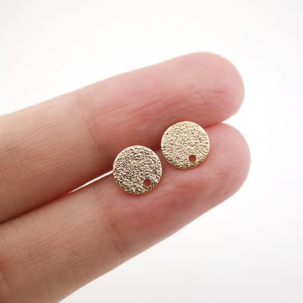 10pcs 18K Gold Round Post With Loop, Frosted Surface Earrings Stud Nickel Free, 8mm, 10mm, Hypoallergenic Earring Findings ZX119