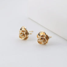 Load image into Gallery viewer, Rose Flower Earring Post, 18K Real Gold Plated Brass Stud Earring With Loop, Nickel Free, Earring Finding ZX326