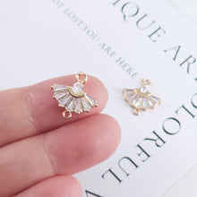 Load image into Gallery viewer, CZ Pave Fan Shape Charm, Cubic Zircon Crystal Fan Connector, CZ Earring Charms,Real Gold Plated Earring Charms, Jewelry Findings ZR003-F072