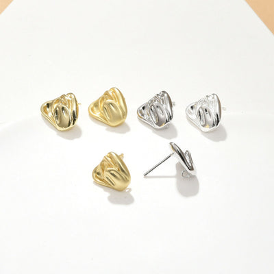 Tulip Flower Earring Post, 14K Real Gold Plated Brass Stud Earring With Loop, Nickel Free, Earring Finding LL173-D