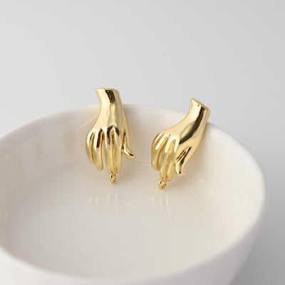 Gold Hand Earrings Post With Loop, 18K Gold Plated, Nickel Free, S925 Silver Pin,Ear Stud Hypoallergenic Earring Findings D0349