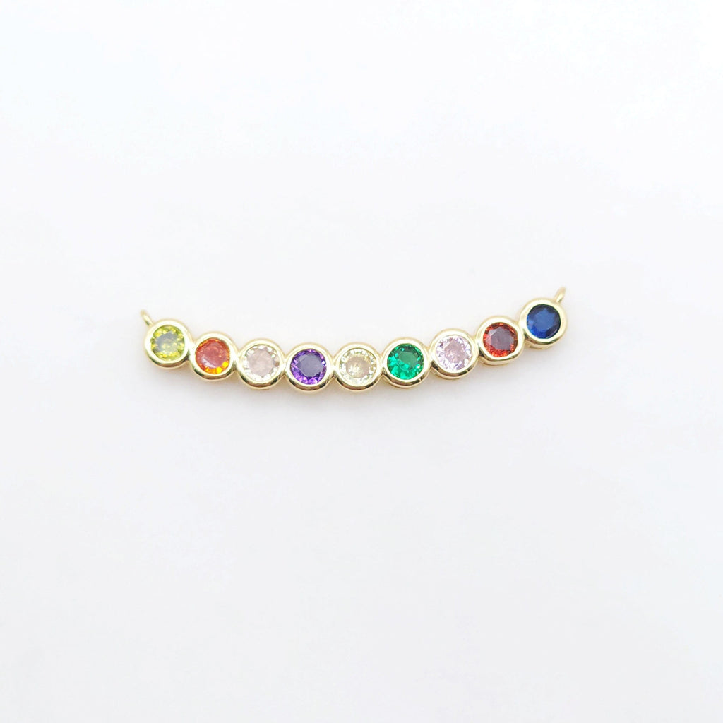 Rainbow Cubic Tennis Connector, 4mm CZ, 18K Gold Plated CZ Pave Tennis Pendant, Bracelet Making Charm, Jewelry Findings S20537