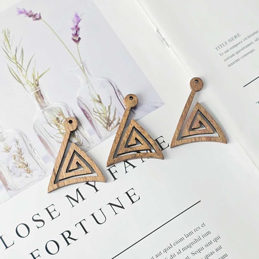 10PCS Wooden Line Triangle Pendant, Boho Wooden Earring Findings, 38.7*30.6MM, Earring Making Finding JT1010