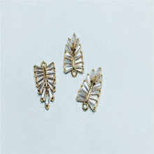 Load image into Gallery viewer, CZ Pave Leaf Charm, Cubic Zircon Crystal Leaf Pendant, CZ Earring Charms,  Gold Plated Brass Earring Charms, Jewelry Findings ZR011-F214