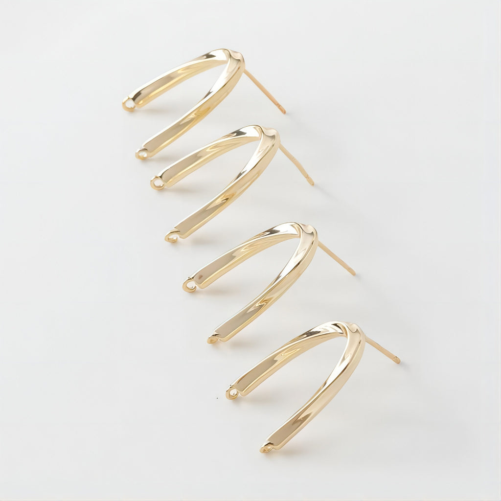 14K Gold  U Shape Earring Post With 2 Loops, Arch Ear Studs, S925 Silver Ear Pin Nickel Free Earrings, Hypoallergenic Earring Findings G0015