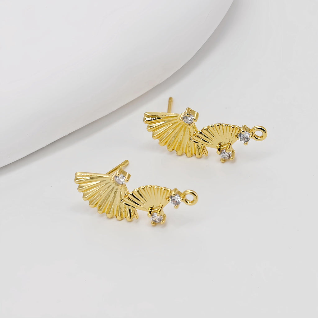 Fan-shaped Post Earrings, S925 Silver pin, 18k Gold Plated Sector Earring Post with Loop, Earring Findings, Handmade Earring Supplies D0398
