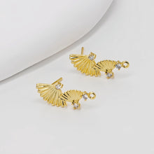 Load image into Gallery viewer, Fan-shaped Post Earrings, S925 Silver pin, 18k Gold Plated Sector Earring Post with Loop, Earring Findings, Handmade Earring Supplies D0398