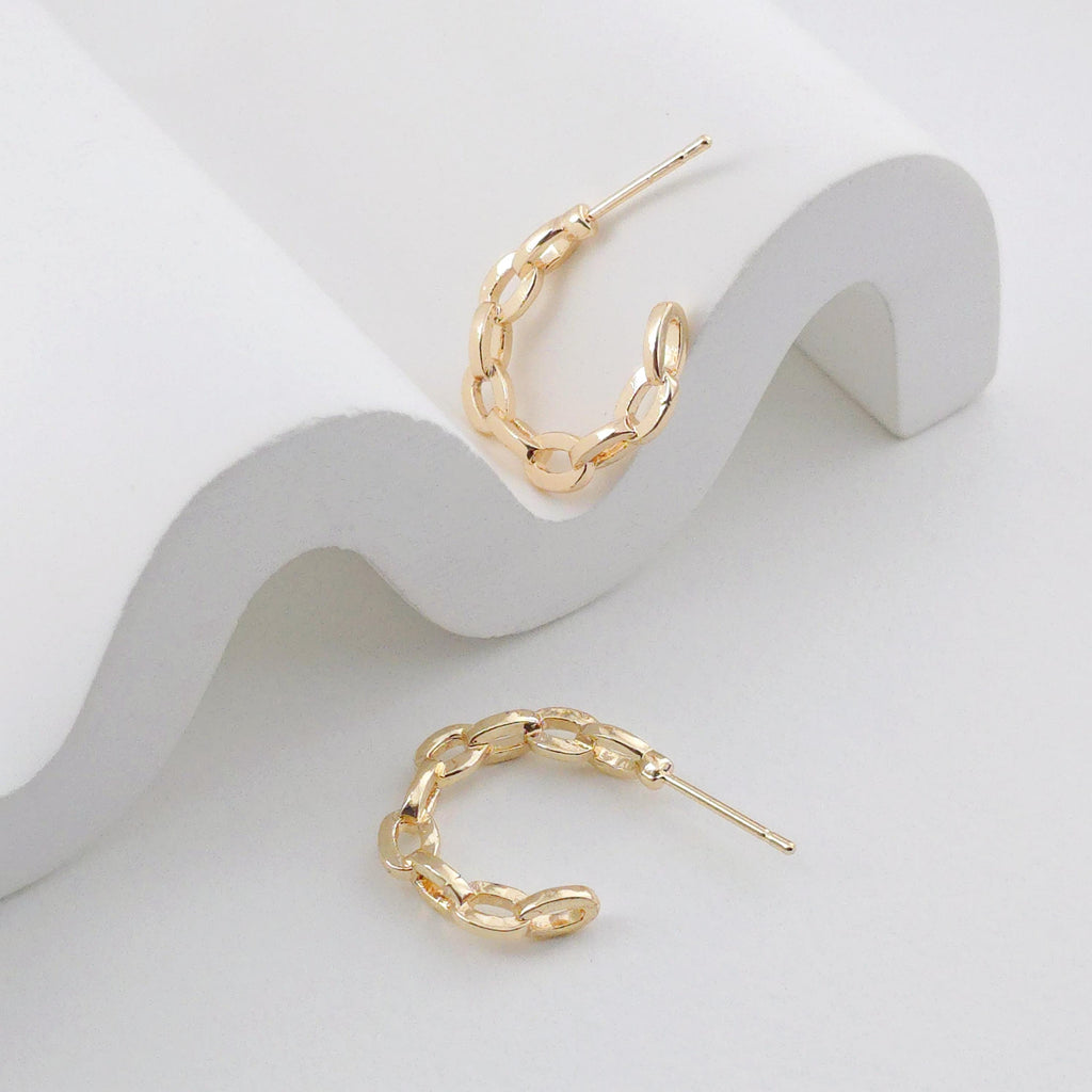 C Shape Twisted Earrings Post, 14K Gold/Silver Plated, Nickel Free, Ear Stud Hypoallergenic Earring Findings ZX311