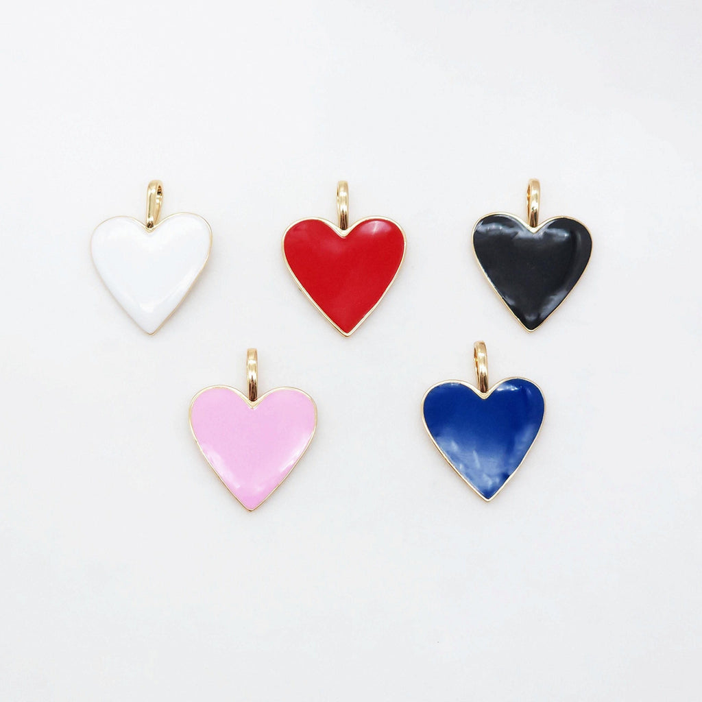 Enamel Heart Charm, 18K Gold Plated Heart Pendant, 24mm, Necklace Bracelet Making Pendant S20466