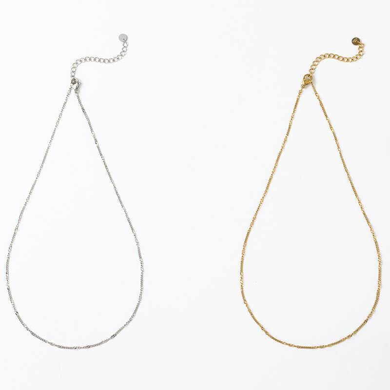 18K Facetted Twisted Ultra-fine Cuban Finished Necklace, 316L Stainless Steel, Ready to Wear, 40+5cm/ 17.7 inch ZD001