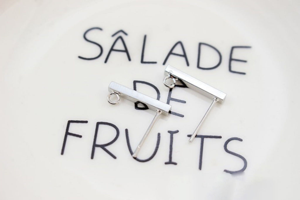 10pcs Rectangular Mini Ear Post with Loops, S925 Silver Ear Pin, Nickel Free, 18K Gold/ Silver Plated Stud Earring Finding GZ201